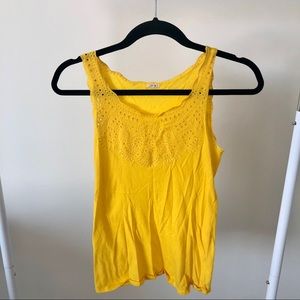 J. Crew XS yellow eyelet tank with scalloping
